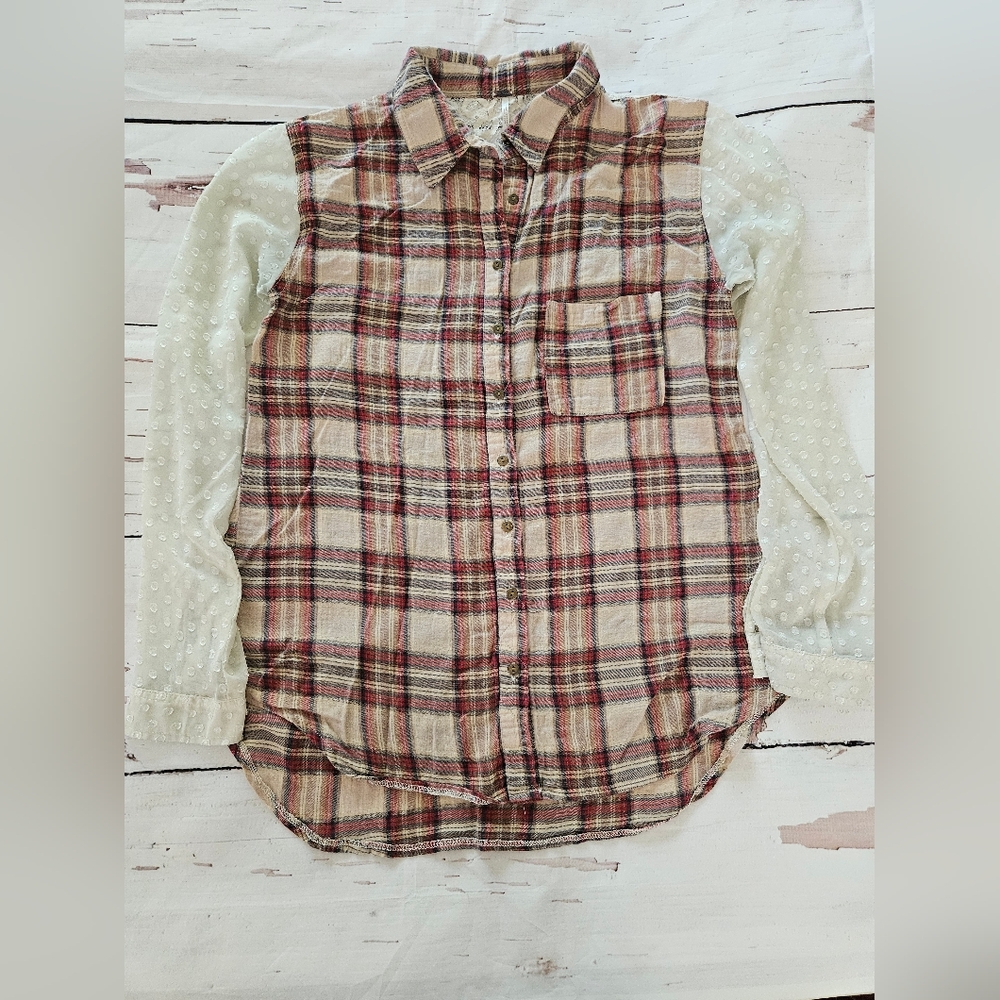 Free People Women's Red Multicolored Lace Flannel Size XS